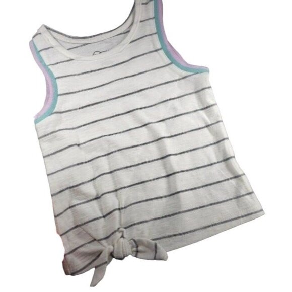 Art Class Tank Top Blouse Stripped High Neck Girls Knit Shirt Sleeveless Knot - Picture 1 of 10